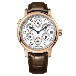 Swiss-made 7 Time Zones Watch (Brown Leather With Rose Gold-finish)