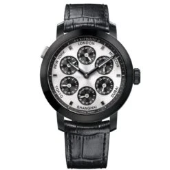 Swiss-made 7 Time Zones Watch (Black Leather With Black Finish)