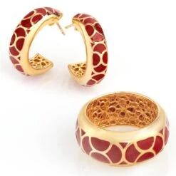 Venetian Red Enamel Ring & Earrings