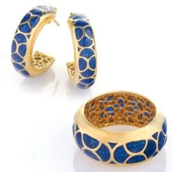 Venetian Blue Enamel Ring & Earrings