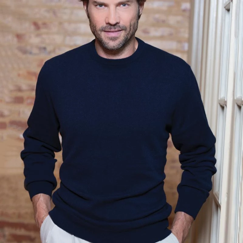Italian-Made Cashmere Sweater/Navy Blue (crew-neck)